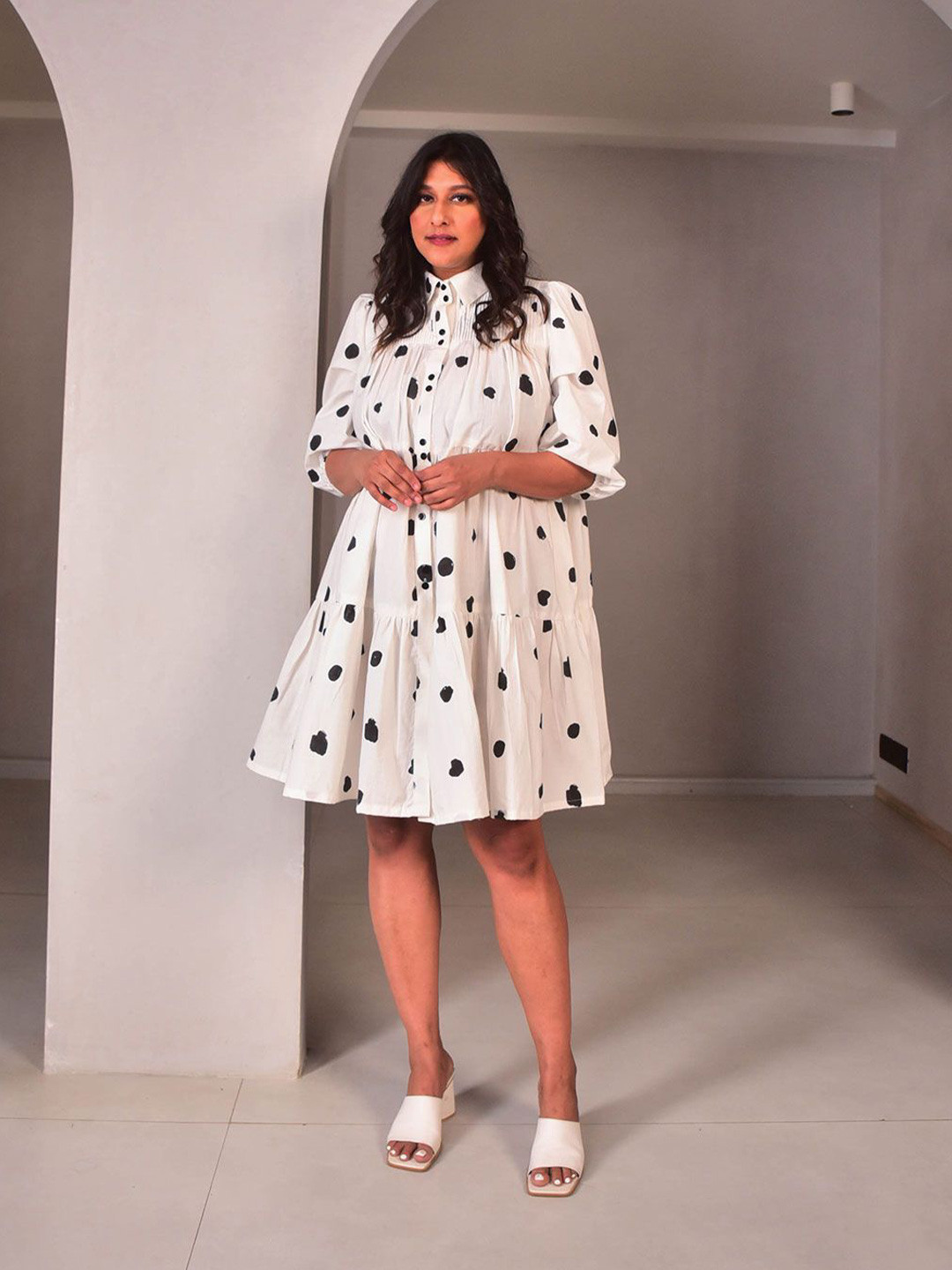 WHY SO BLUE Women Dottie Button Down Dress