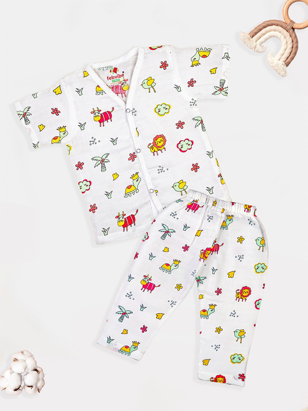 FEBVIBE Girls Printed Organic Cotton Shirt With Pyjama