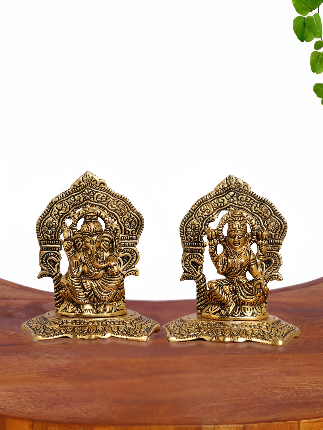 INTERNATIONAL GIFT Lakshmi-Ganesha Arch Frame Gold Metal Metallic Prayer Room Set of 2 Medium Showpieces - 2 Inches