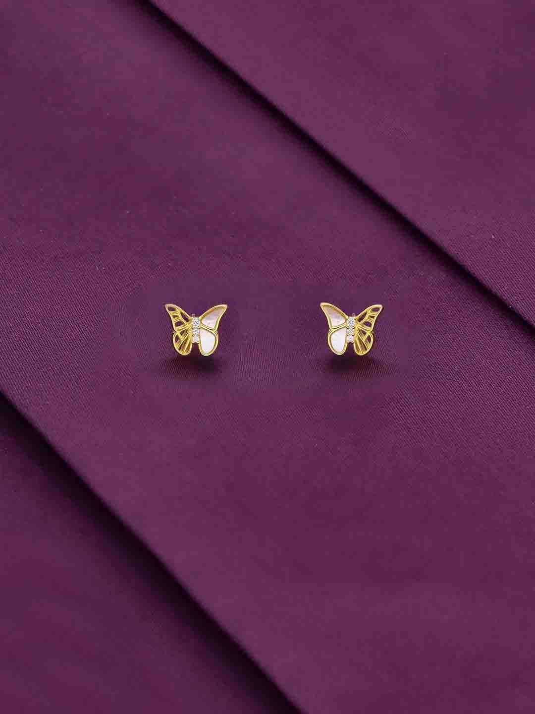 KAI JEWEL 92.5 Sterling Silver Gold-Plated Cubic Zirconia Buterfly Minimalistic Studs