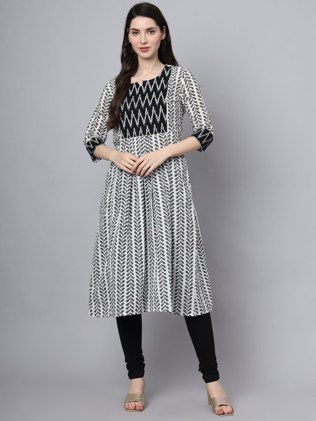 JAPER KURTI Floral Printed Notch Neck A-Line Pure Cotton Kurta
