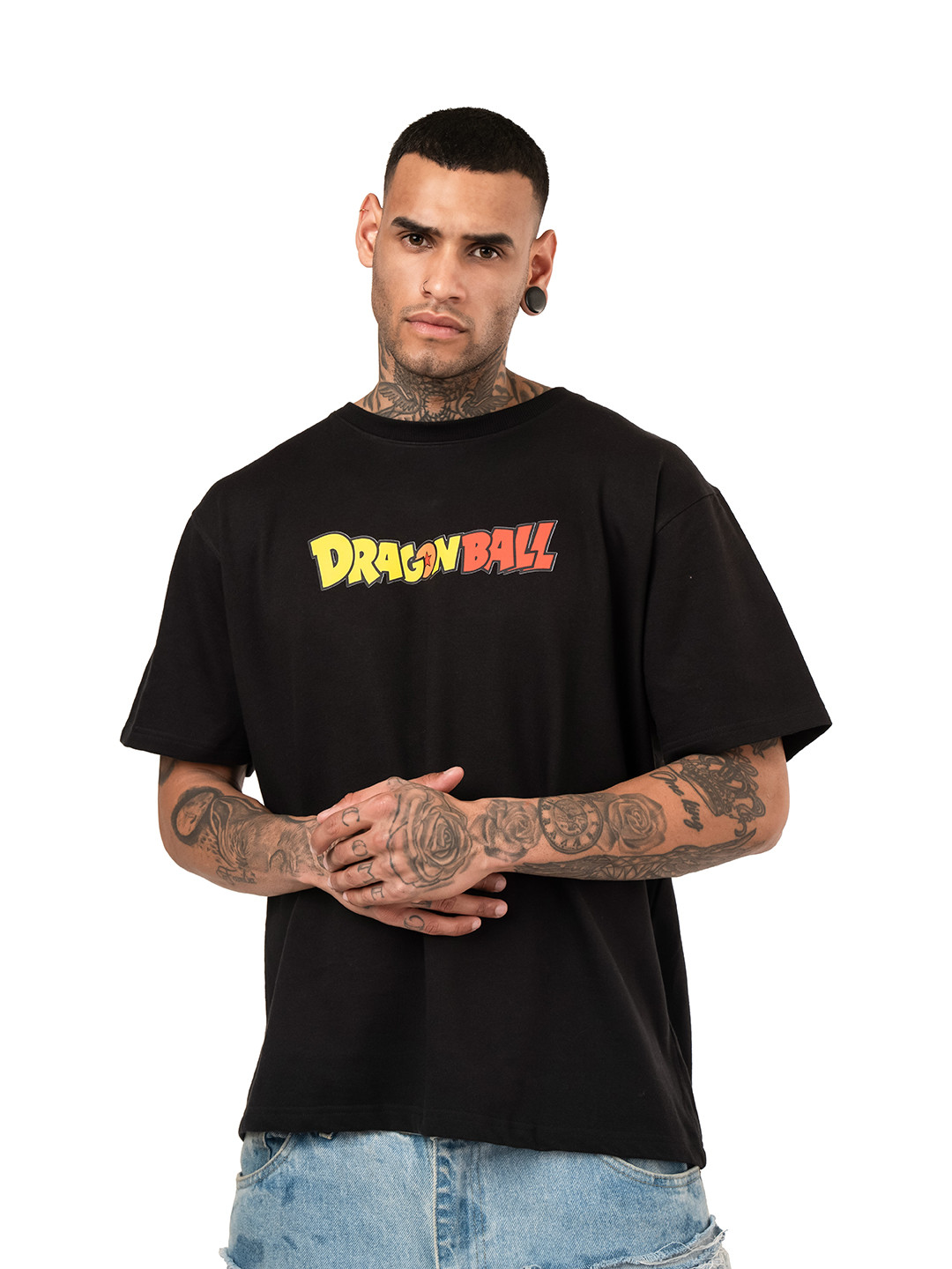 RHINO CULT Men Gokus Saiyan Saga Dragon Ball Z Graphic Printed Cotton Oversized T-shirt