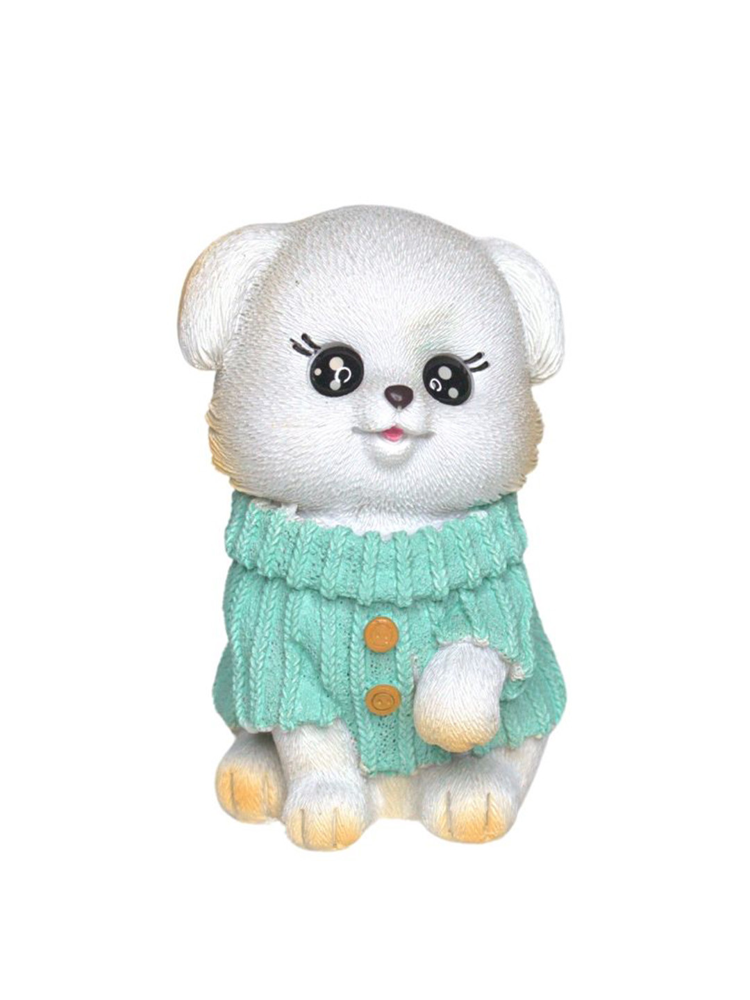 Wonderland Cute Puppy White Wood Natural Living Room Tiny Showpiece - 3.5 Inches