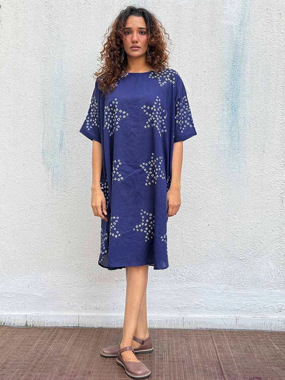Chidiyaa Indigo Blue Me Away Bandhej Cotton Dress