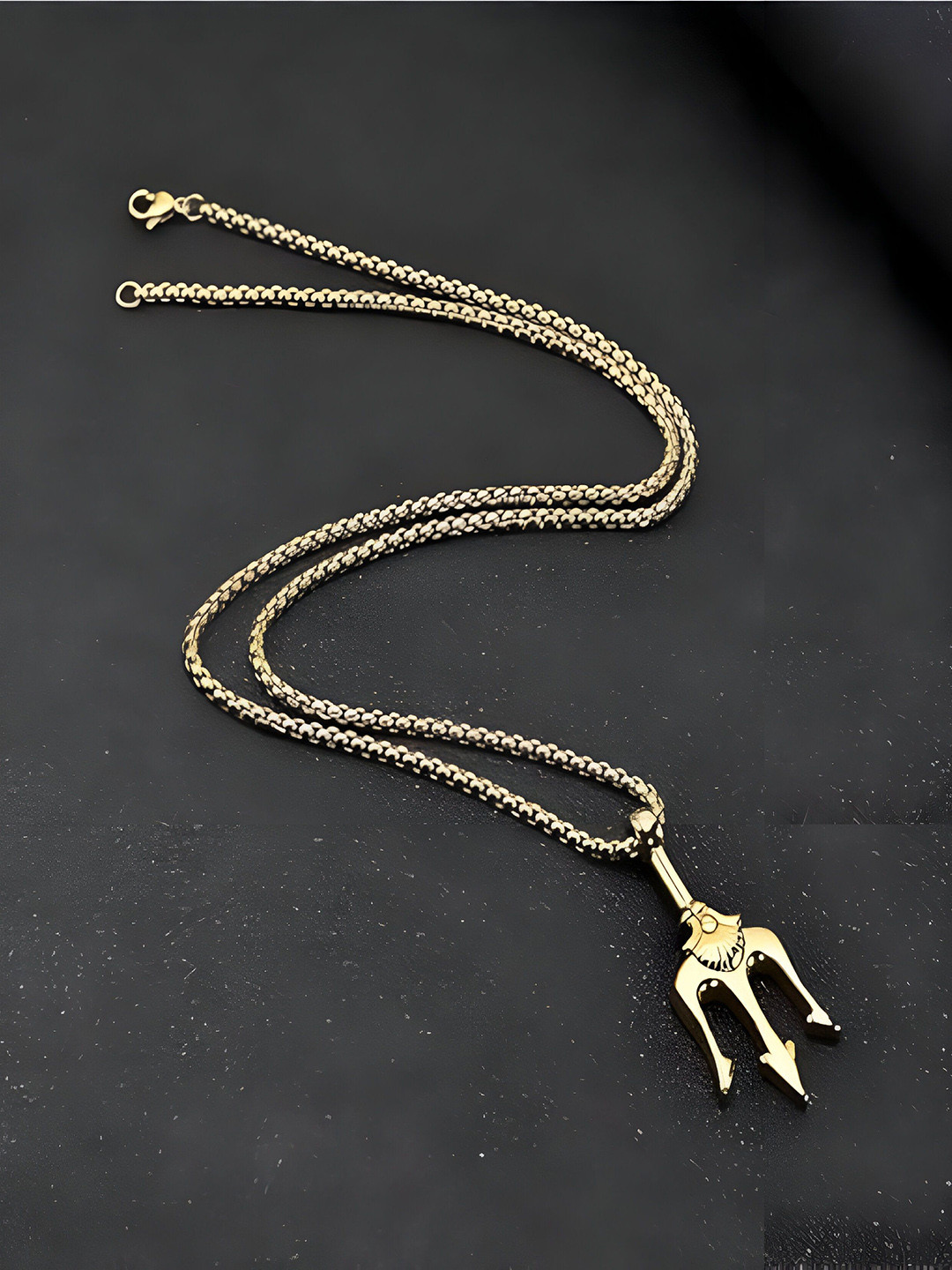 RUHI COLLECTION Gold-Plated Stainless Steel Trident Poseidon Pendant with Chain