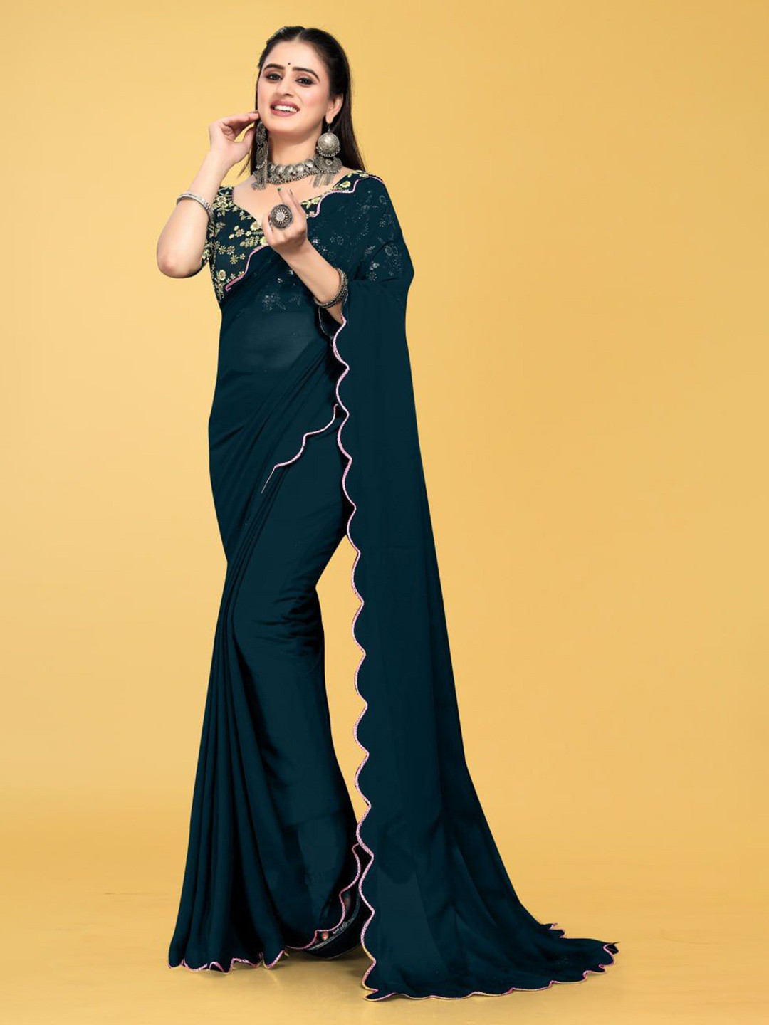 Avirat Designer Studio Sequinned Pure Chiffon Kanjeevaram Saree