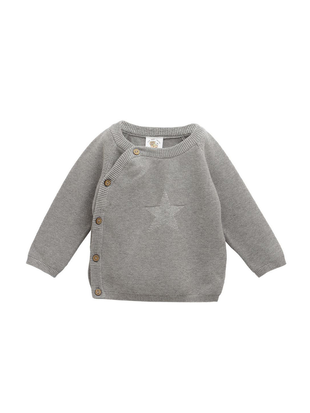 THE BABY TRUNK Grey Self Design Button-Down Peplum Woollen Cardigan