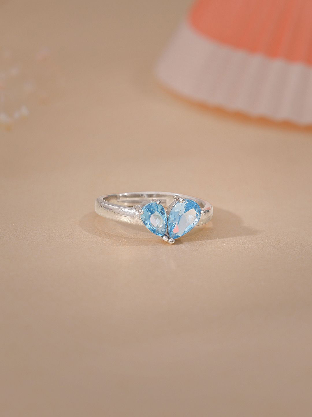 GIVA 925 Sterling Silver Rhodium-Plated Stone-Studded Adjustable Its Love Ring Finger Ring