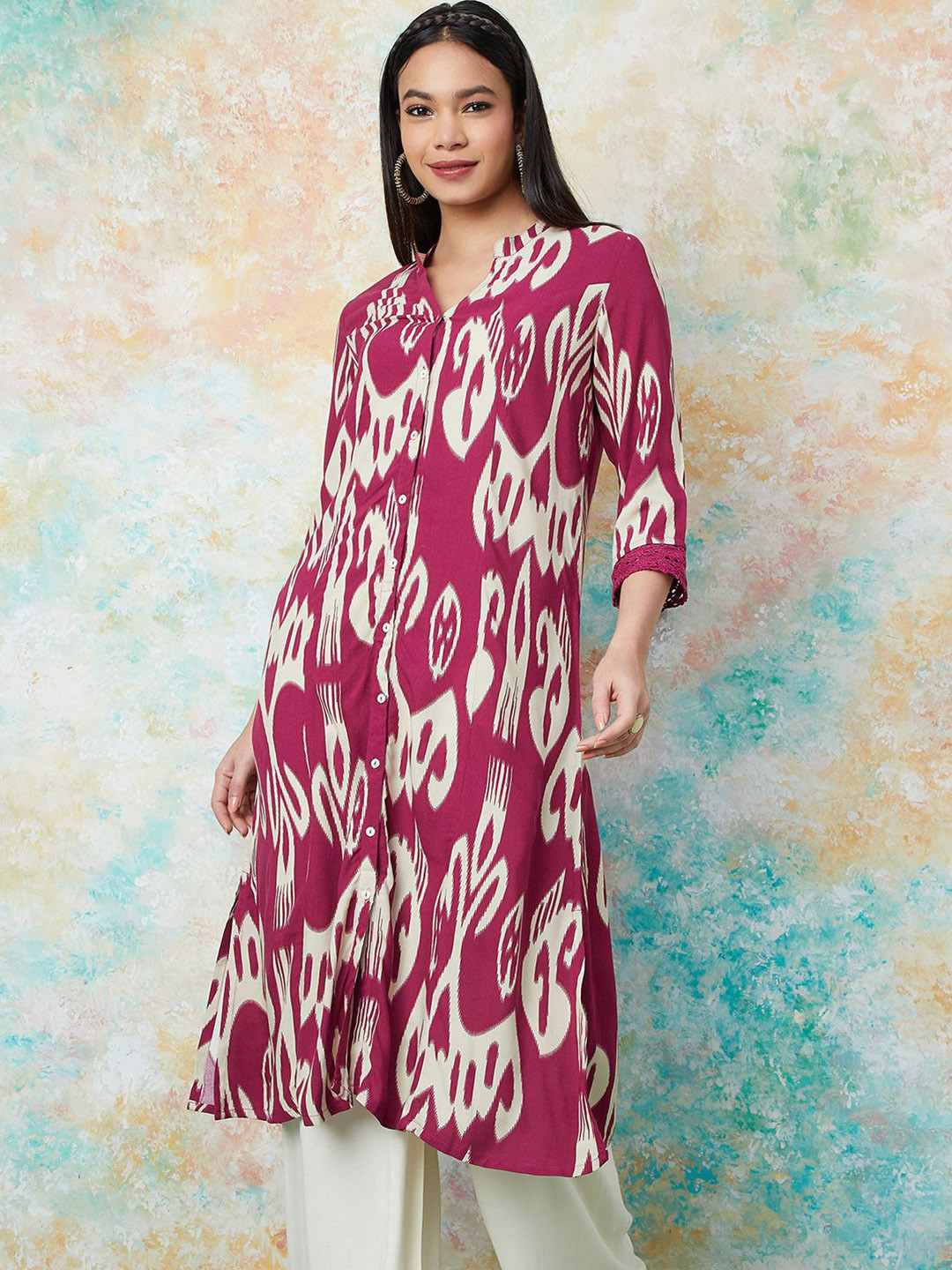 Melange by Lifestyle Abstract Printed Mandarn Collar Straight Kurta