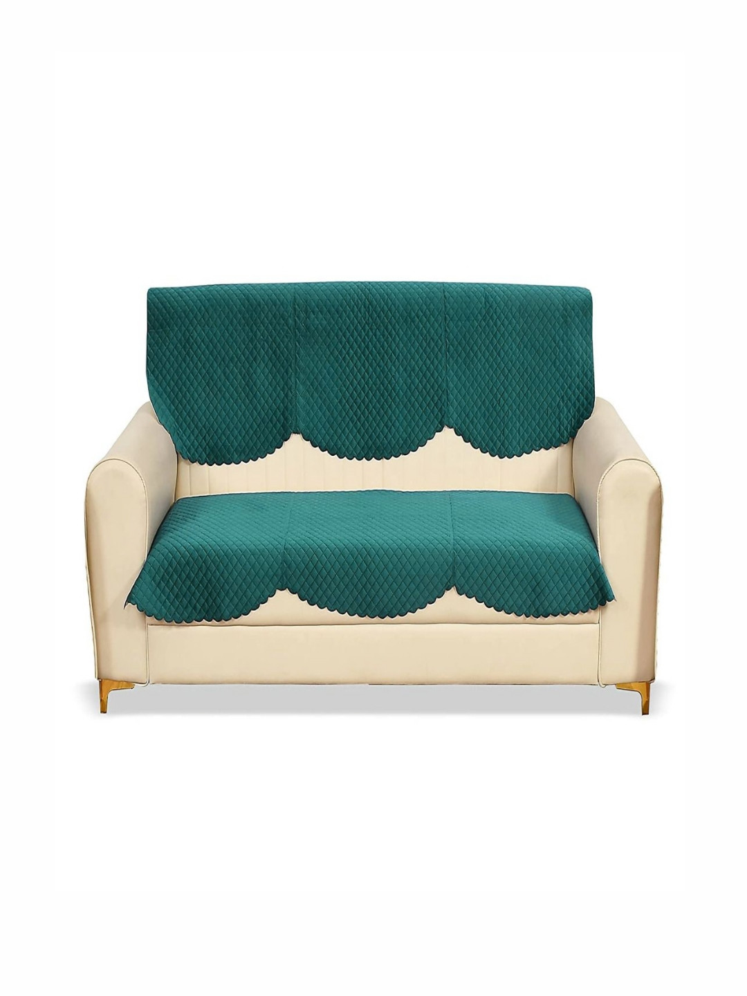 Fashion Throw Teal 2 Pieces Checked Velvet Sofa Cover