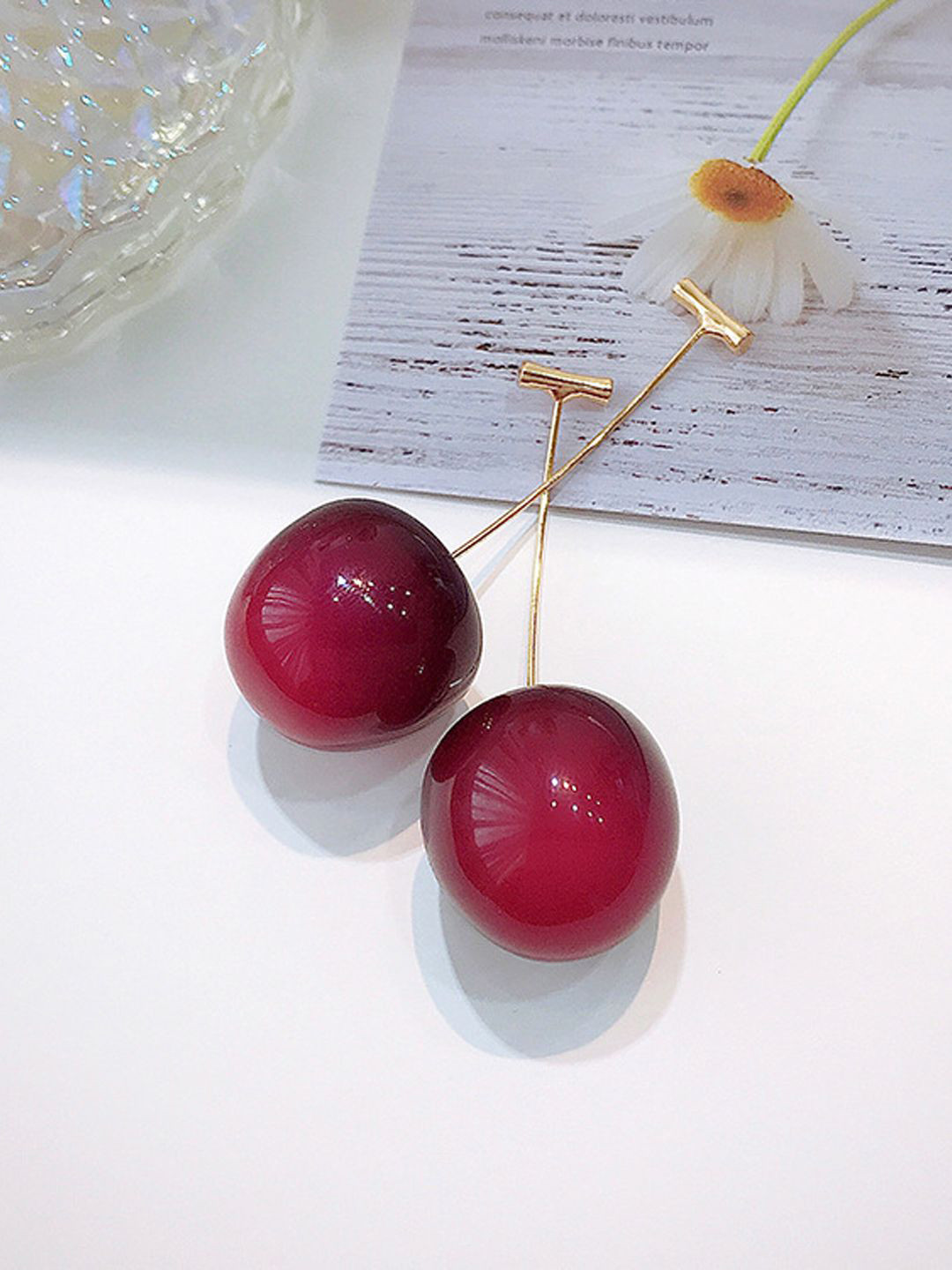 BEYTER Red Cherry Sterling Silver Contemporary Drop Earrings
