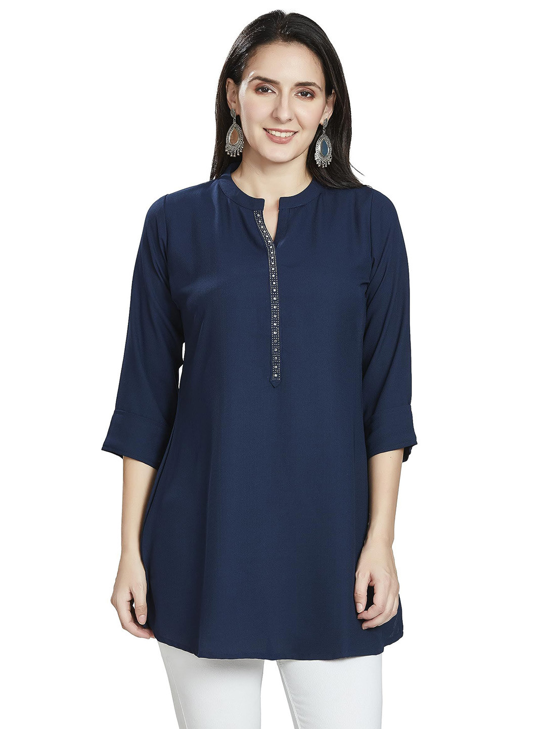 Nioni Mandarin Collar Embellished Tunic