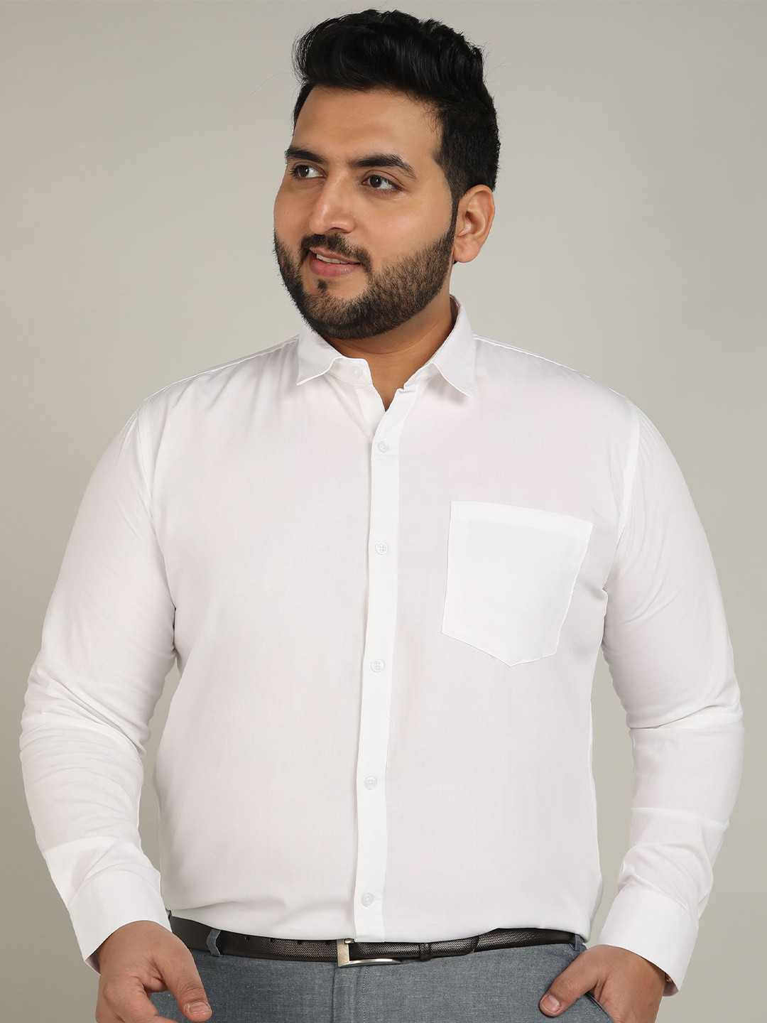 ADWYN PETER Men Plus Size Classic Fit  Spread Collar Solid Cotton Formal Shirt