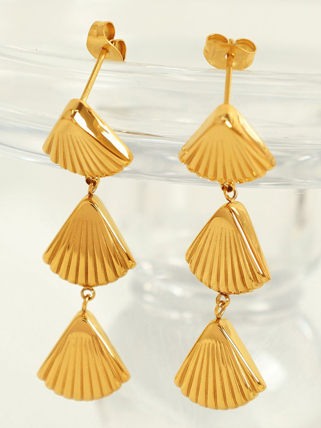 KAORI BY SHREYA AGARWAL Gold-Plated Stainless Steel Contemporary Shell Drop Earrings