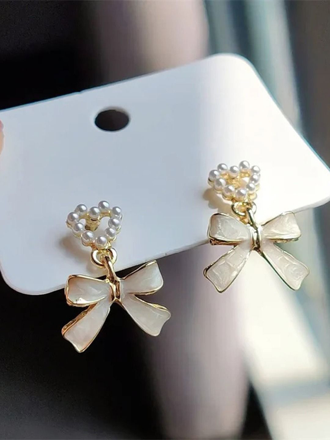 BEYTER Korean Sterling Silver Pearls Beaded Contemporary Shaped Drop Earring