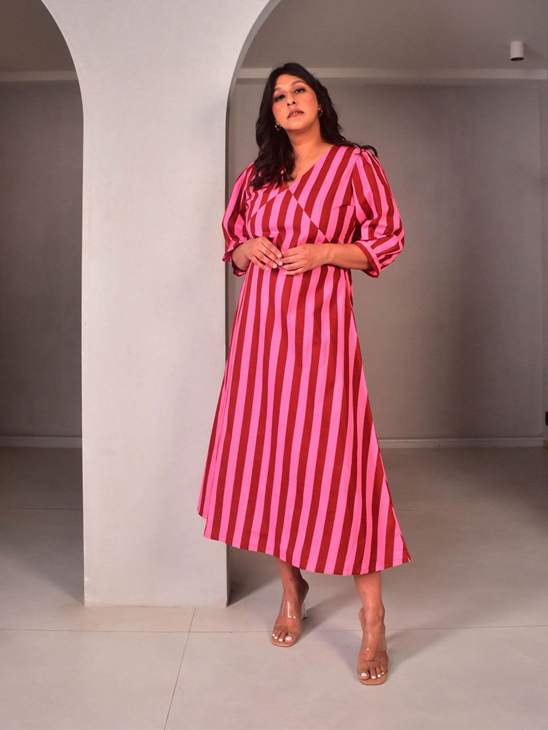 WHY SO BLUE Women Striped Serena Long Dress