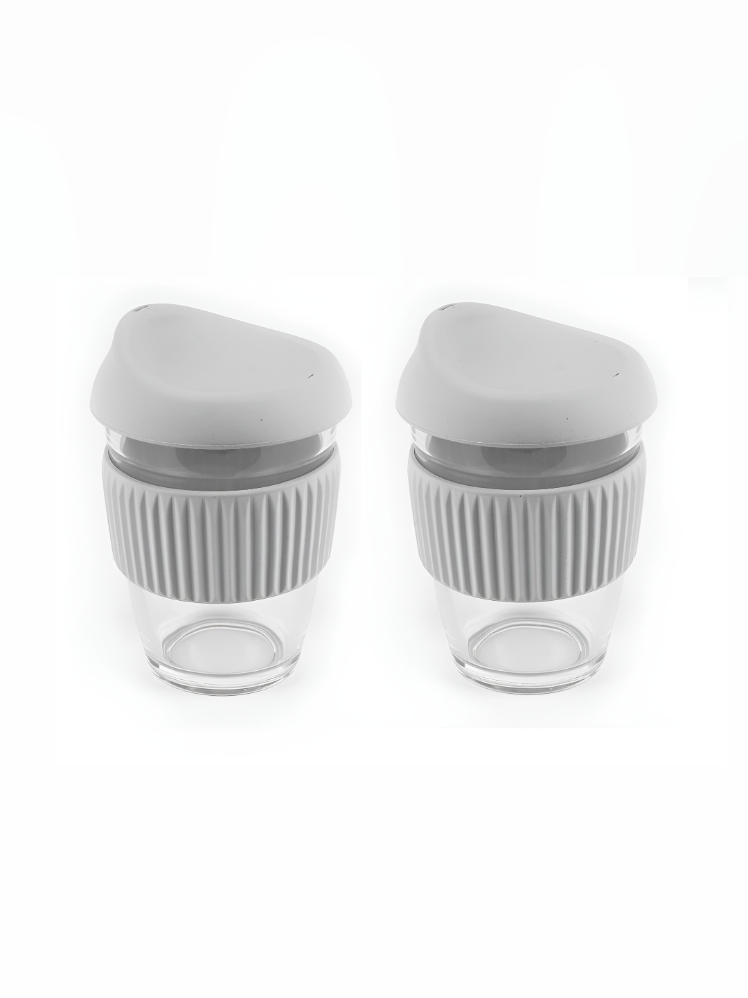 We3 All Lines Grey Glass Microwave Safe 2 Piece Cup with Lid-300ml