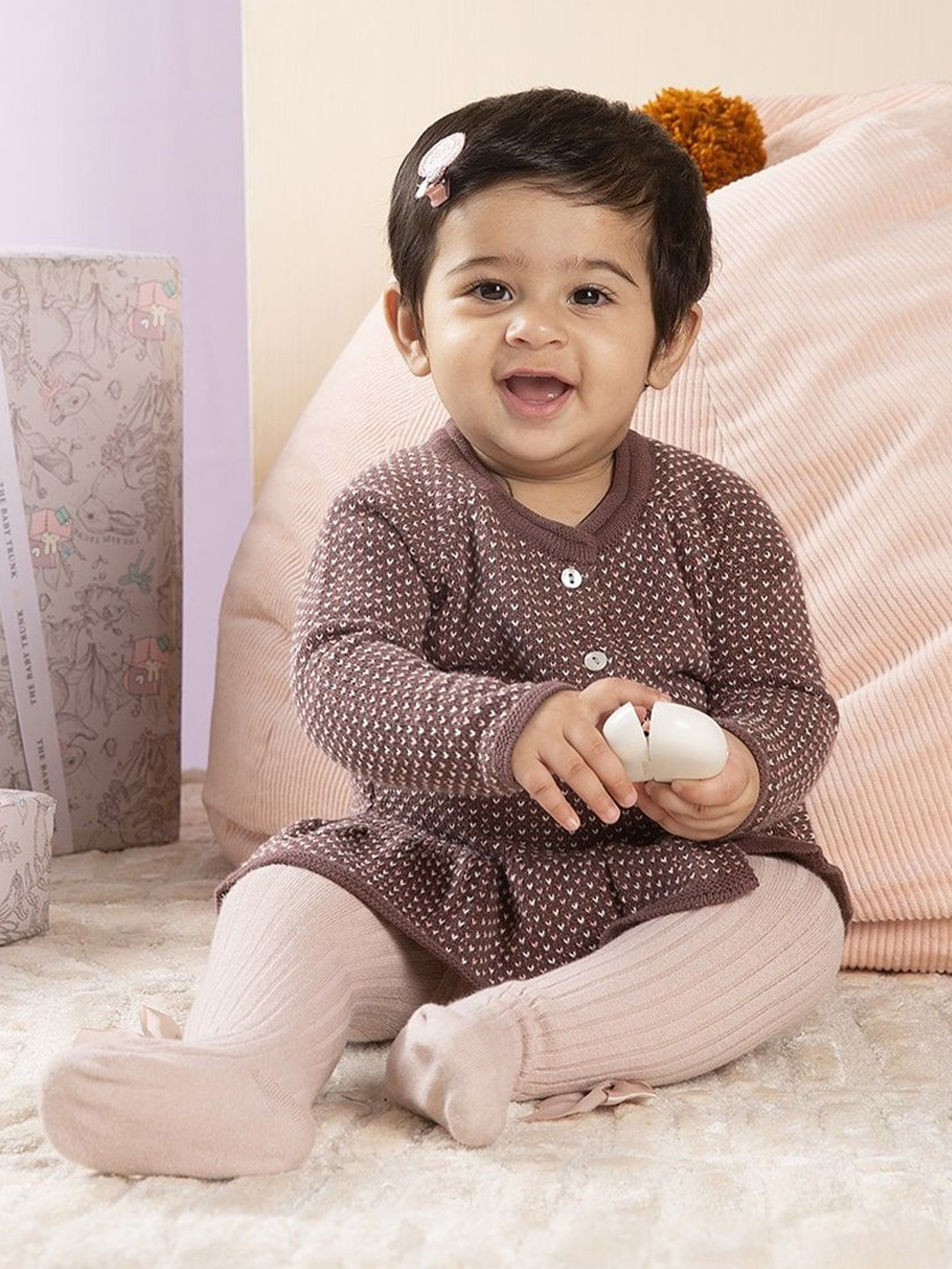 THE BABY TRUNK Self Design Button-Down Peplum Woollen Cardigan