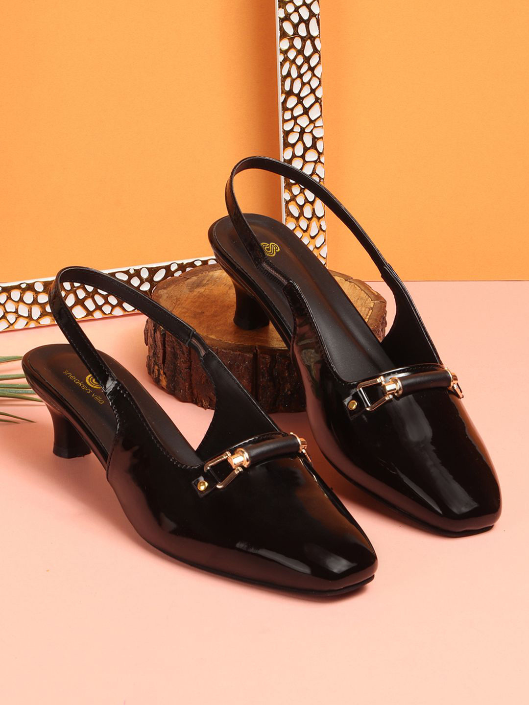 sneakers villa Women Slingback Kitten Heels