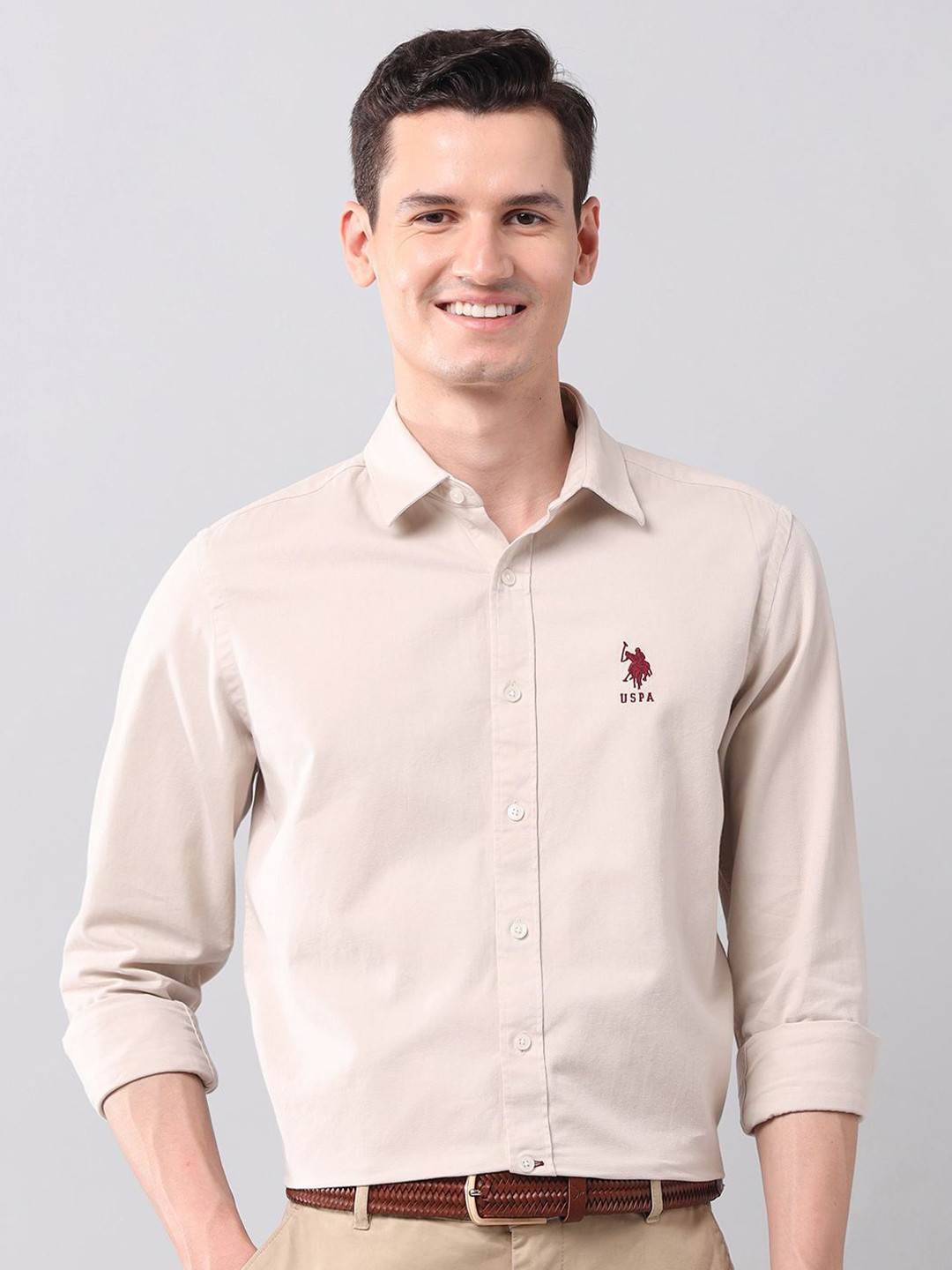 U.S. Polo Assn. Denim Co. Men Manhattan Fit Spread Collar Solid Cotton Casual Shirt