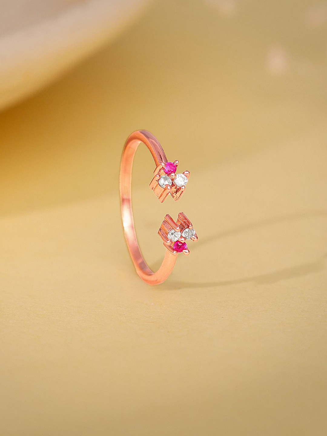 GIVA 925 Sterling Silver Rose Gold-Plated Zirconia Spark In You Adjustable Finger Ring