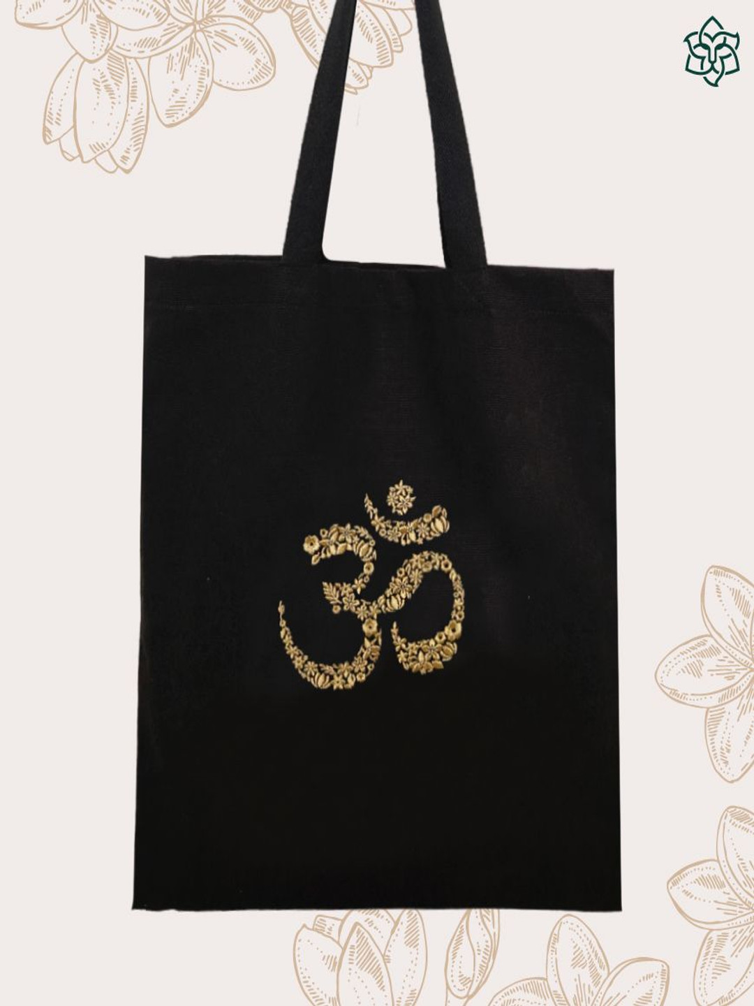 MAATIR DESIGNS Unisex Floral Om Embroidered Shopper Cotton Canvas Tote Bag