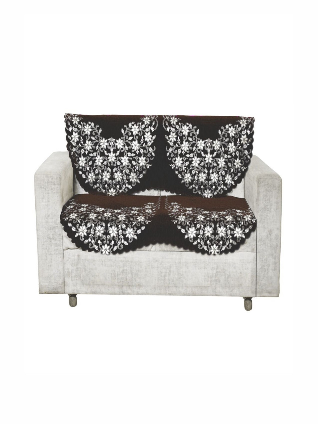 Fashion Throw Coffee Brown 2 Pieces Floral Embroided Two Seater Jacquard Sofa Covers