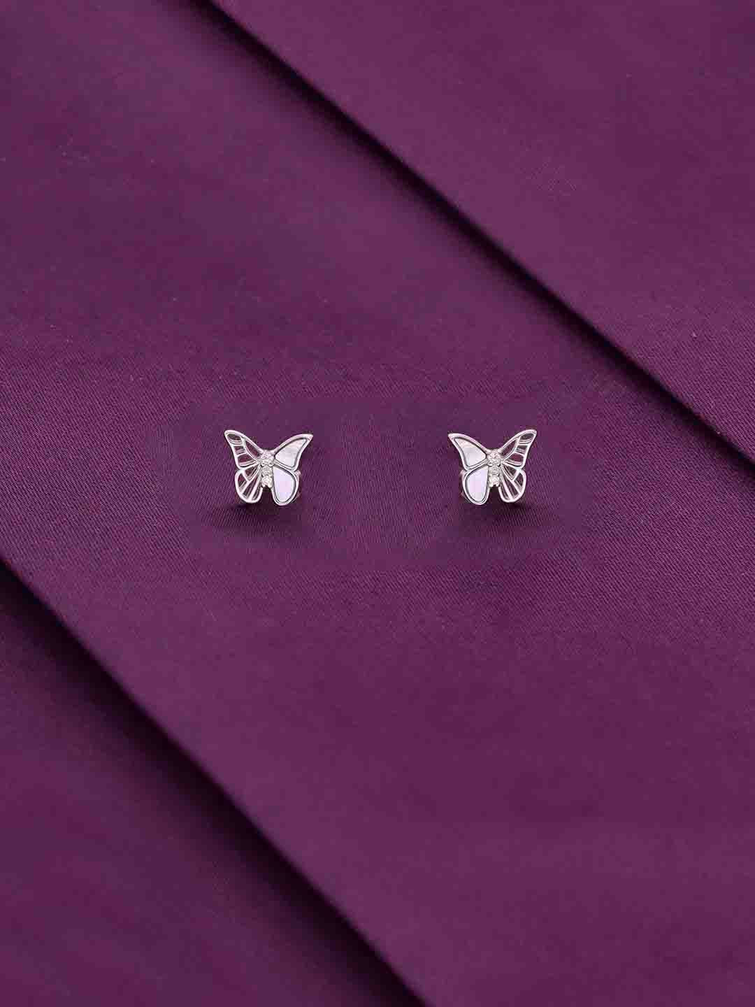 KAI JEWEL 92.5 Sterling Silver Rhodium-Plated Cubic Zirconia Butterfly Minimalistic Studs