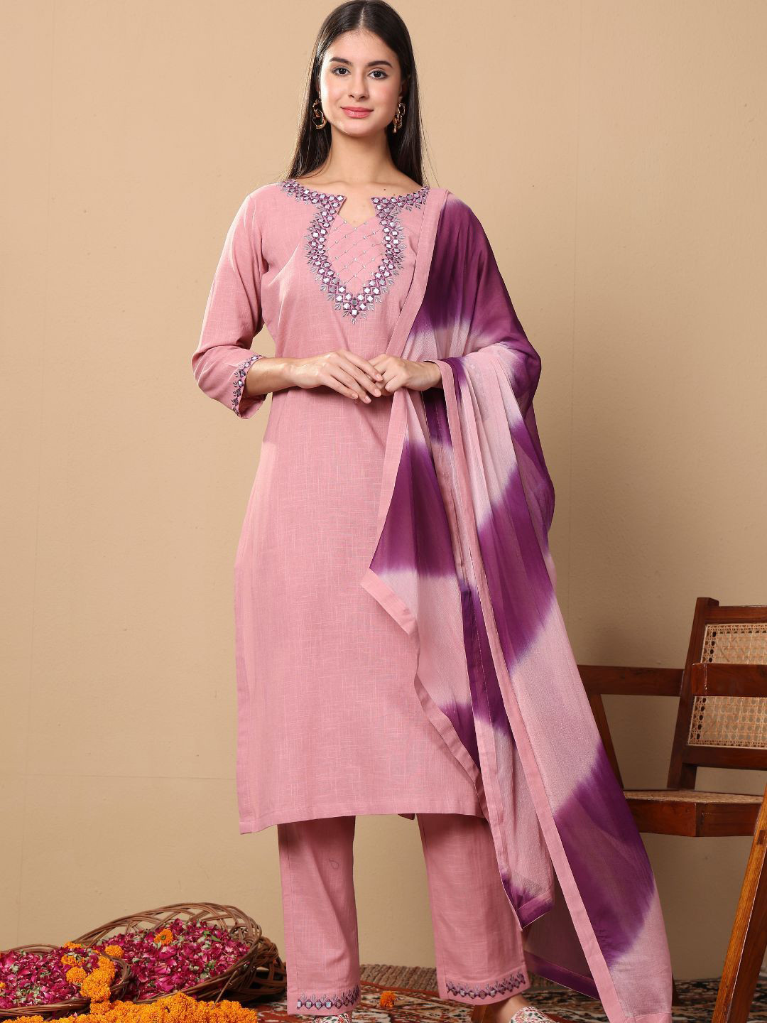 Lative Colours of Fashion Yoke Design Pure Cotton Kurta With Trousers And Dupatta