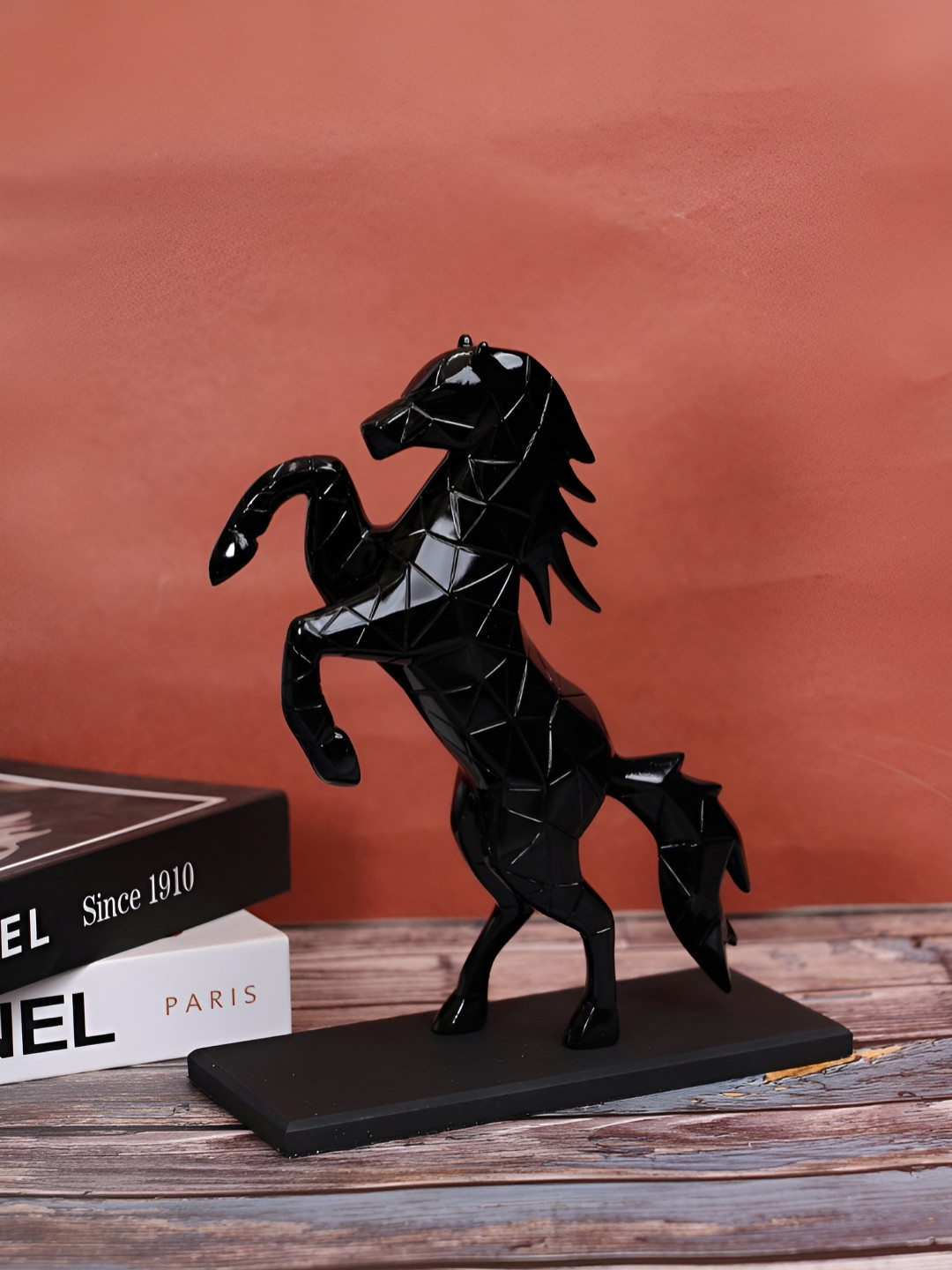 SMOKEY COCKTAIL Rearing Horse Black Polyresin Matte Living Room Medium Showpiece - 8.7 Inches