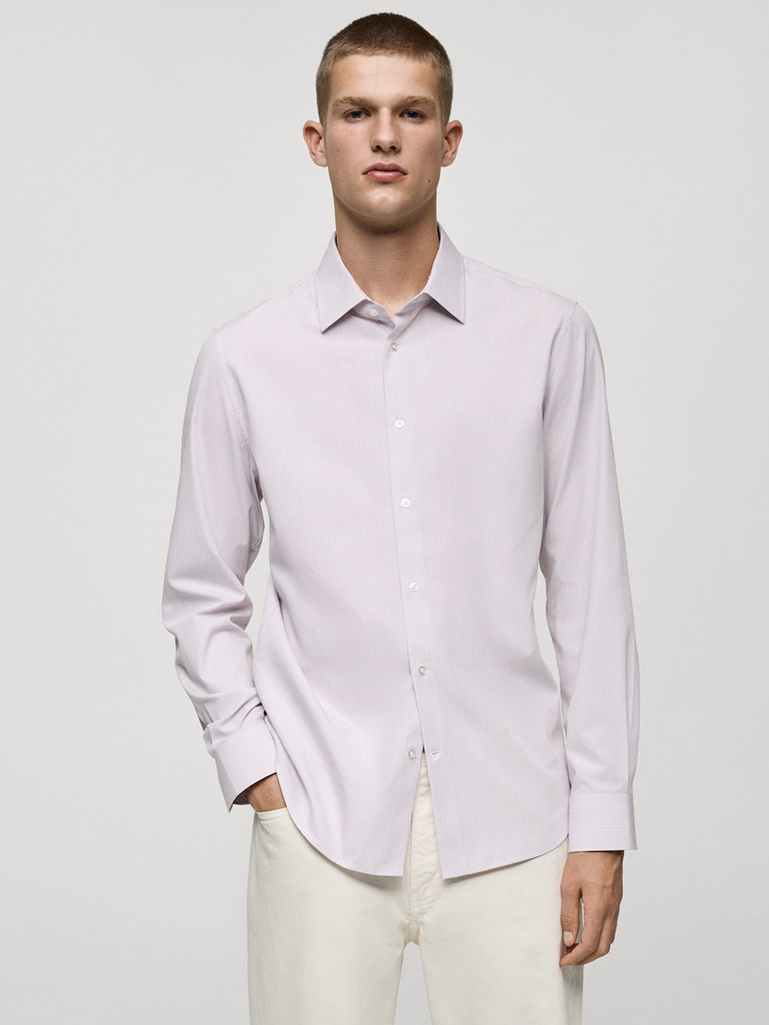 MANGO MAN Slim Fit Multi Stripes Opaque Striped Casual Shirt