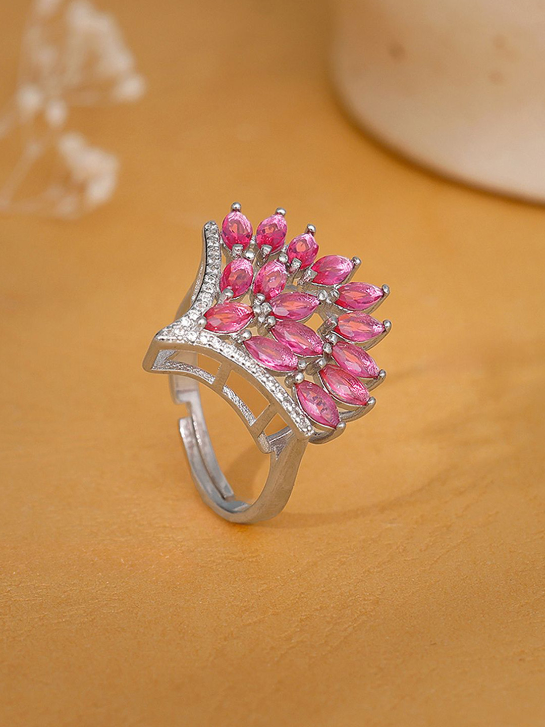 GIVA 925 Silver Stone Studded Be Graceful Adjustable Finger Ring