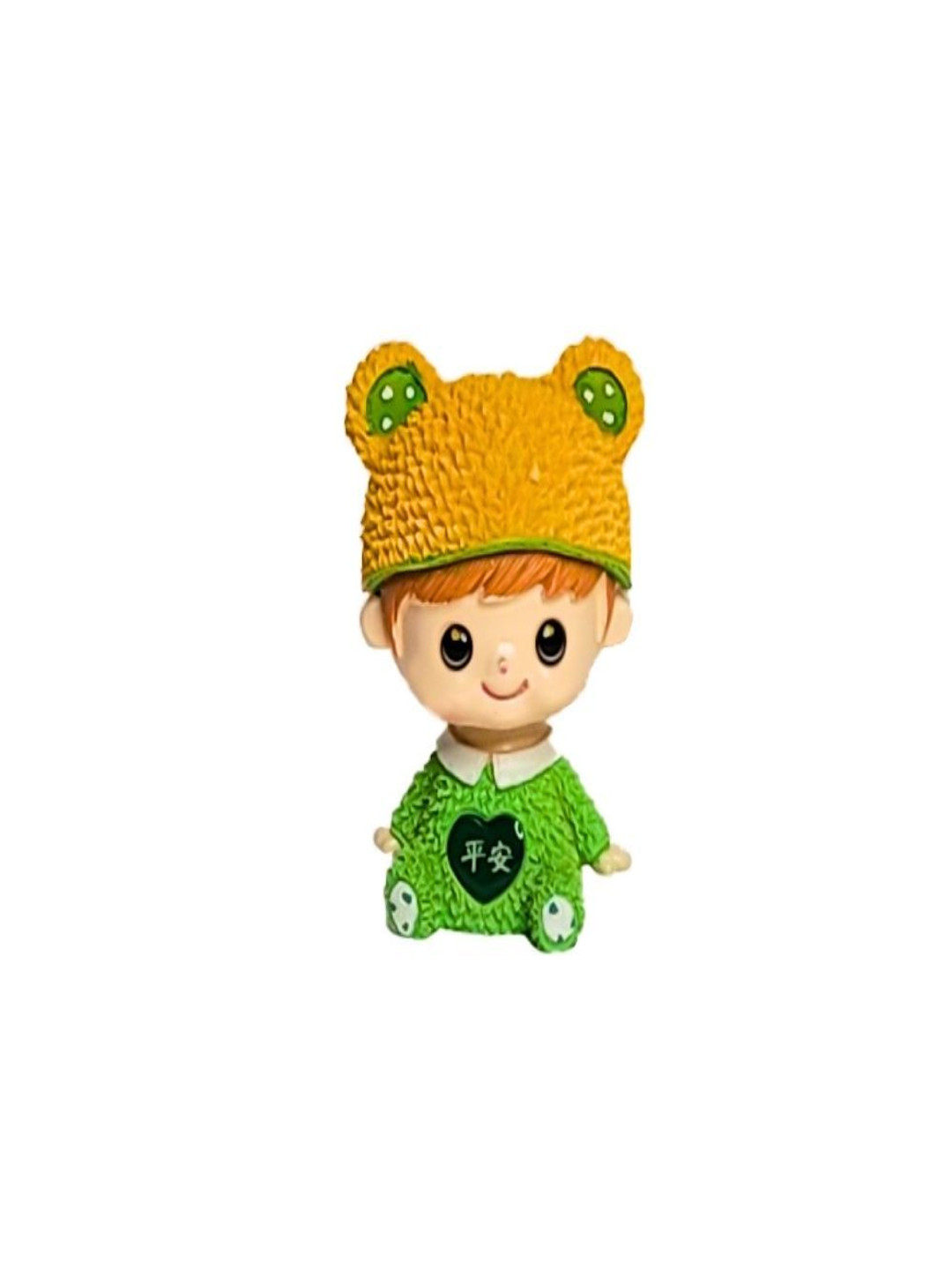 Wonderland Cartoon Boy Shaking Head Adorable Miniature Green Polyresin Natural Living Room Tiny Showpiece - 3.6 Inches
