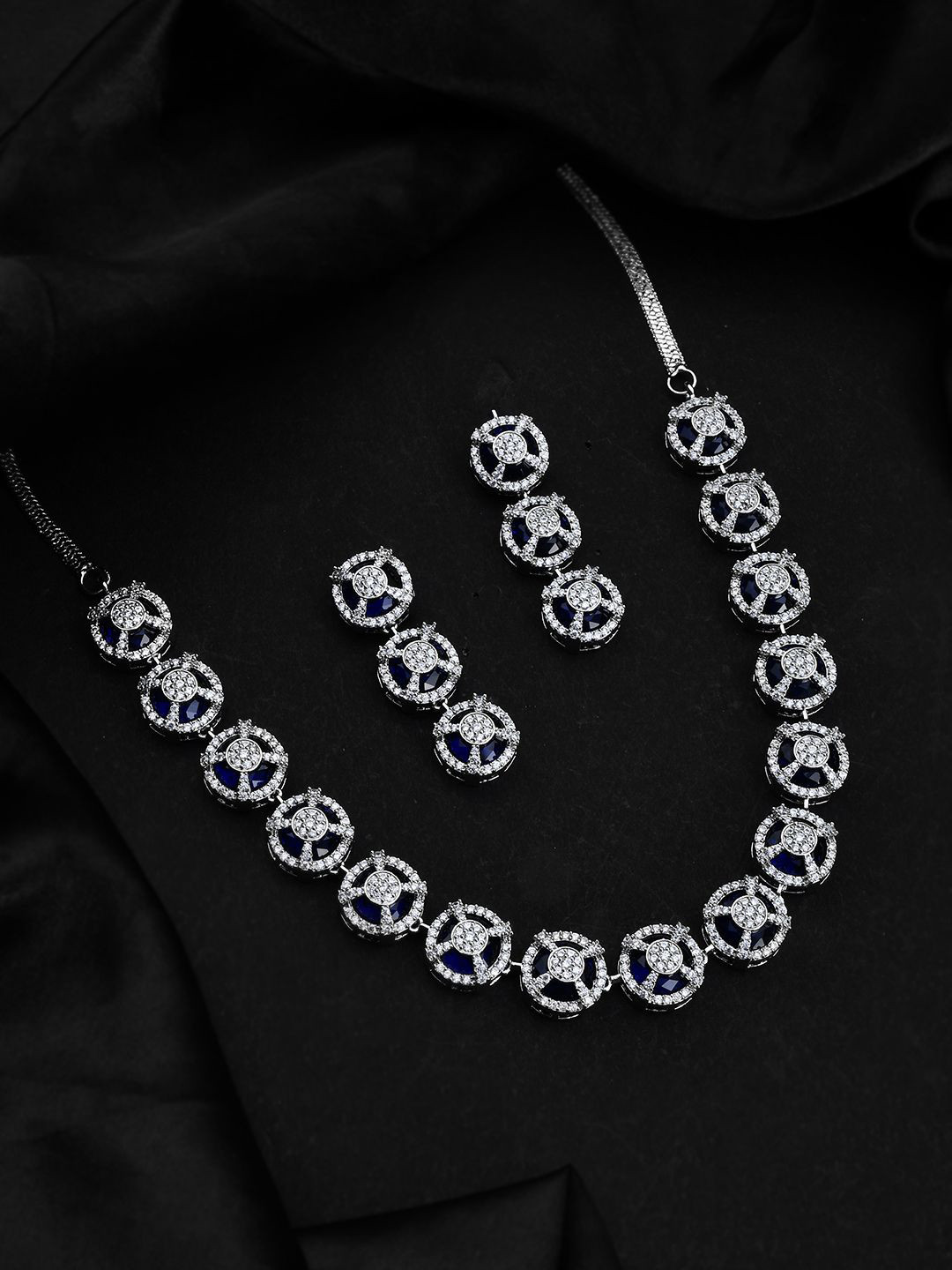 Voylla Sparkling Essentials Celestial Blue American Diamond Necklace Set