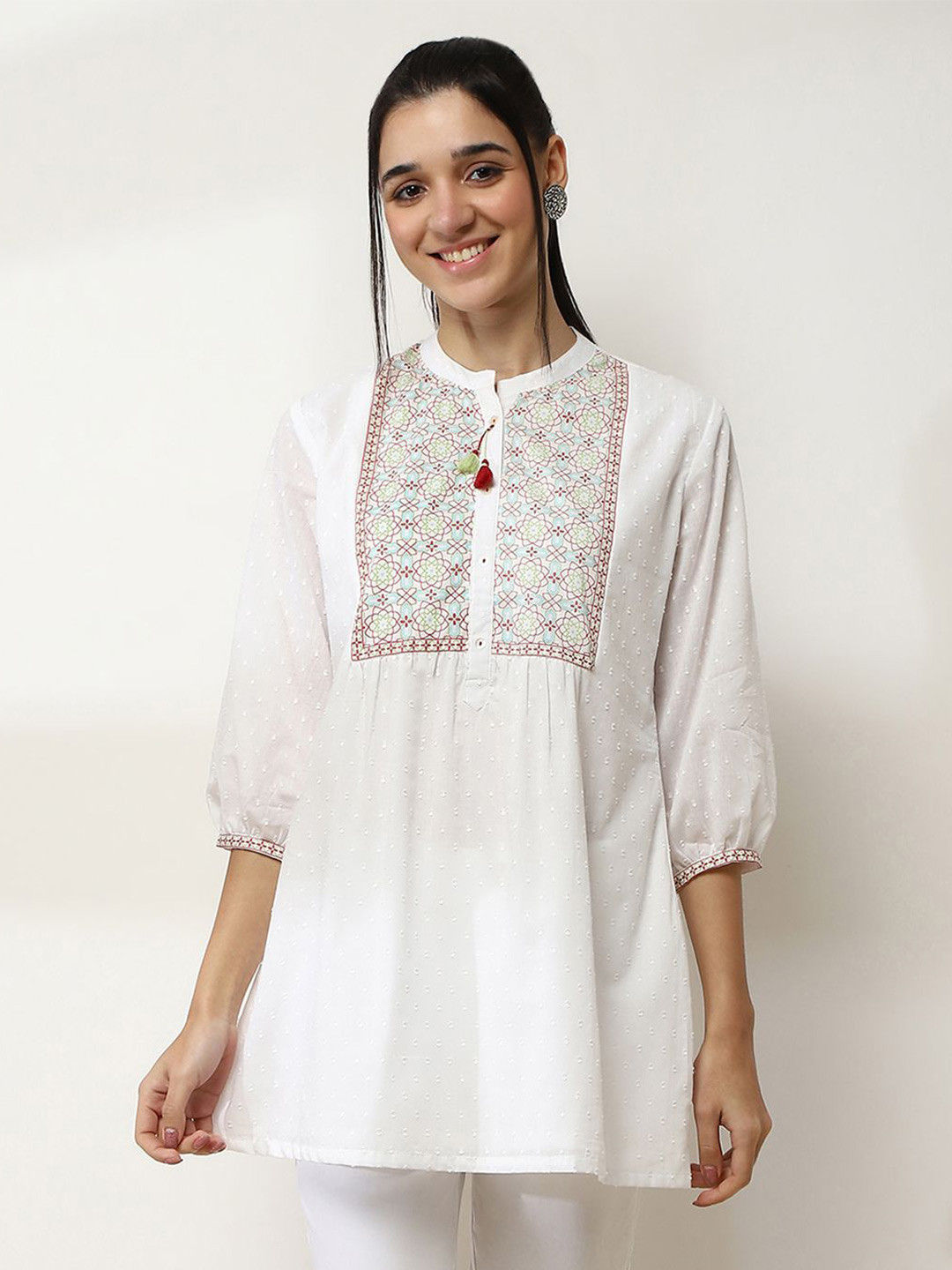 Rangriti Women Woven Design Pure Cotton Anarkali Kurti