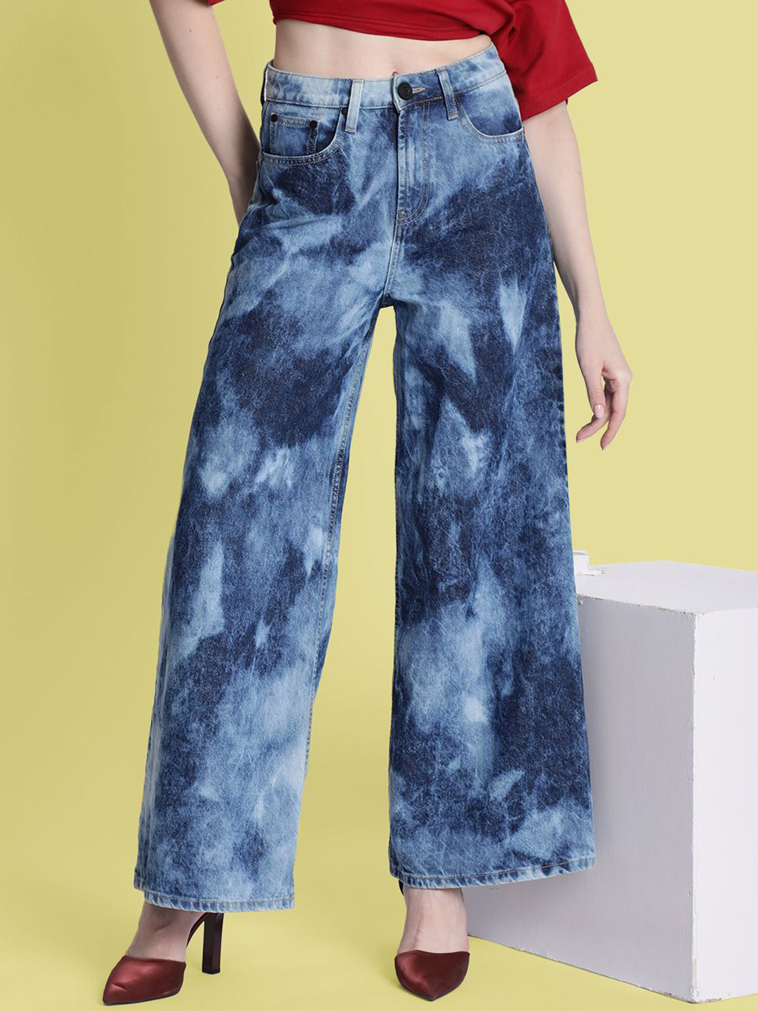 Bene Kleed Women Wide Leg Tie-and-Dye Effect Jeans