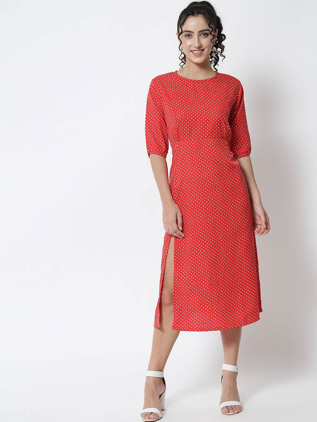 ANGOORI FASHION Women Polka Dot Printed A- Line Midi Dress