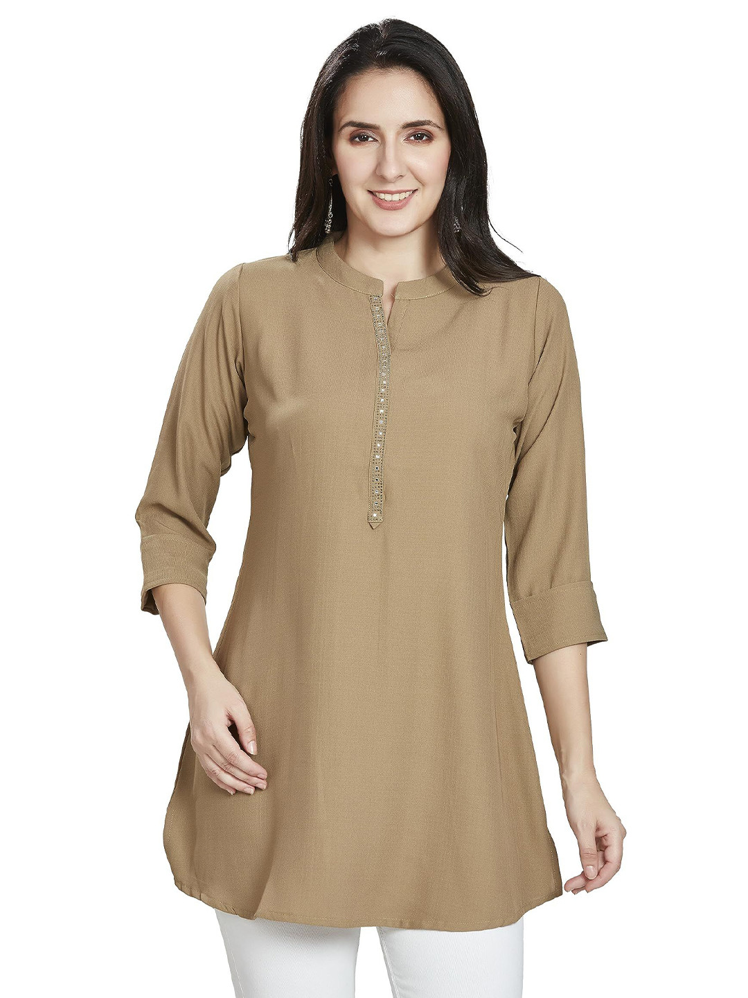 Nioni Mandarin Collar Embellished Tunic