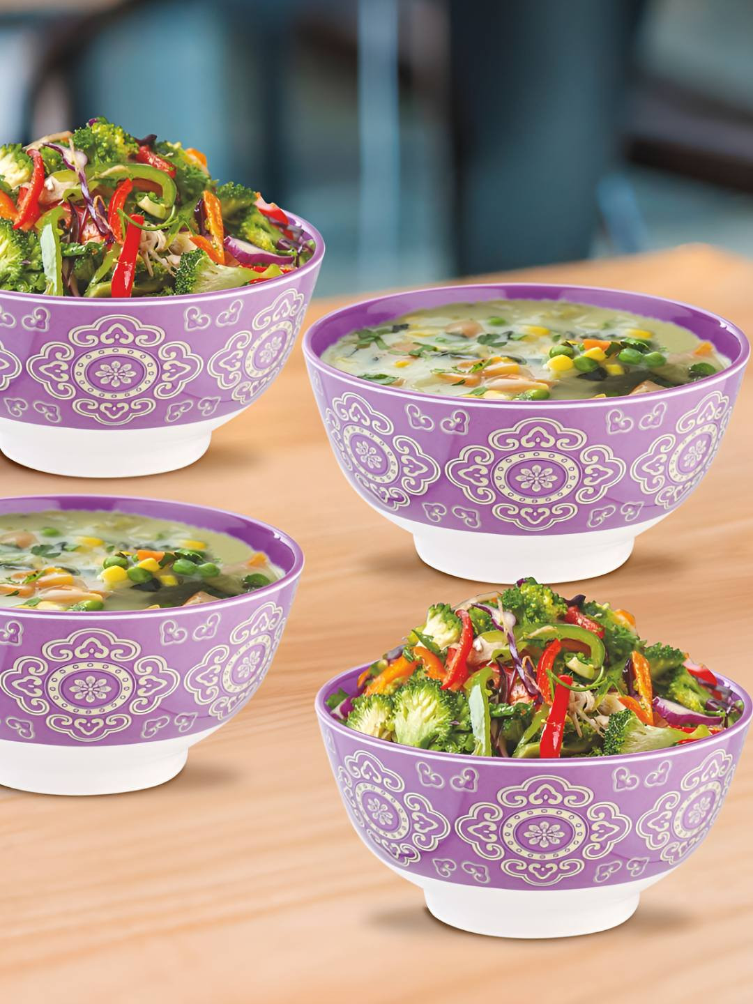 Nayasa Deluxe Set of 4 Purple Melamine Noodle Serving Bowl Set - 1100 ml