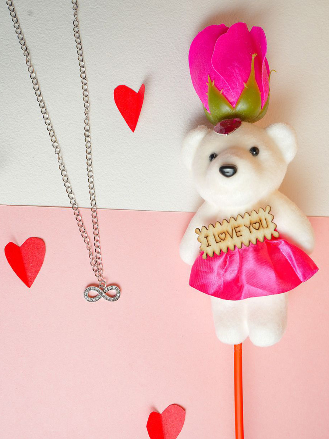 VIRAASI Set Of 3 Valentine Teddy With Chain Gift Set