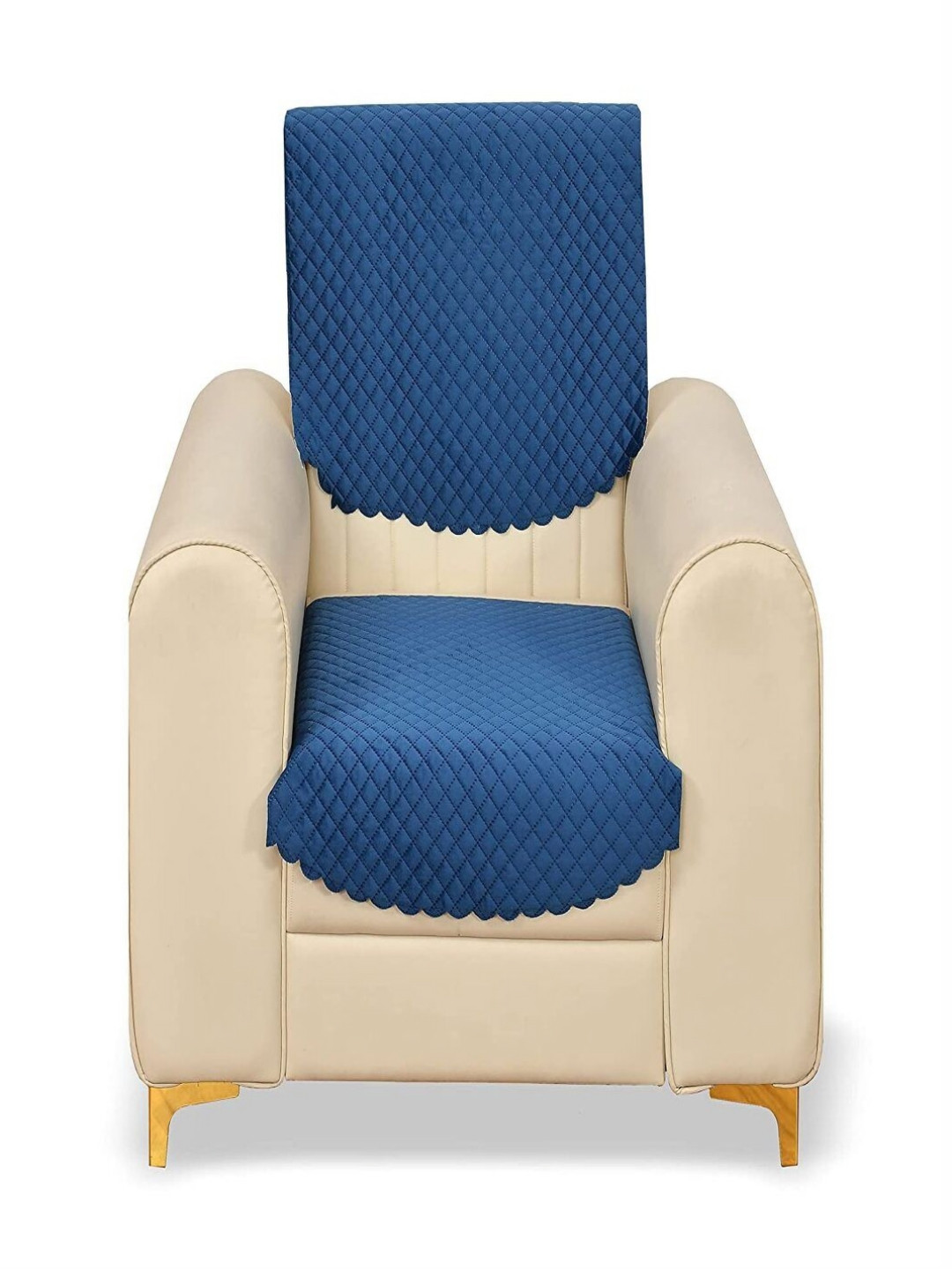 Fashion Throw Navy Blue Checked Velvet Sofa Cover