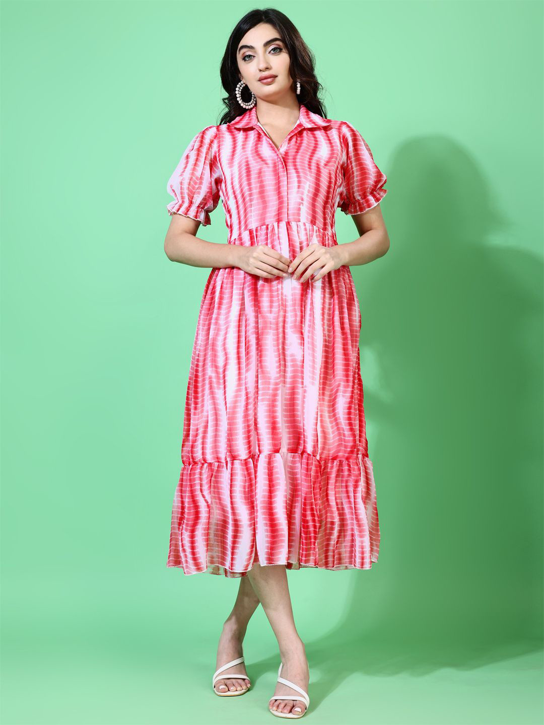 Attire Empire Tie and Dye Georgette Fit & Flare Midi Dress