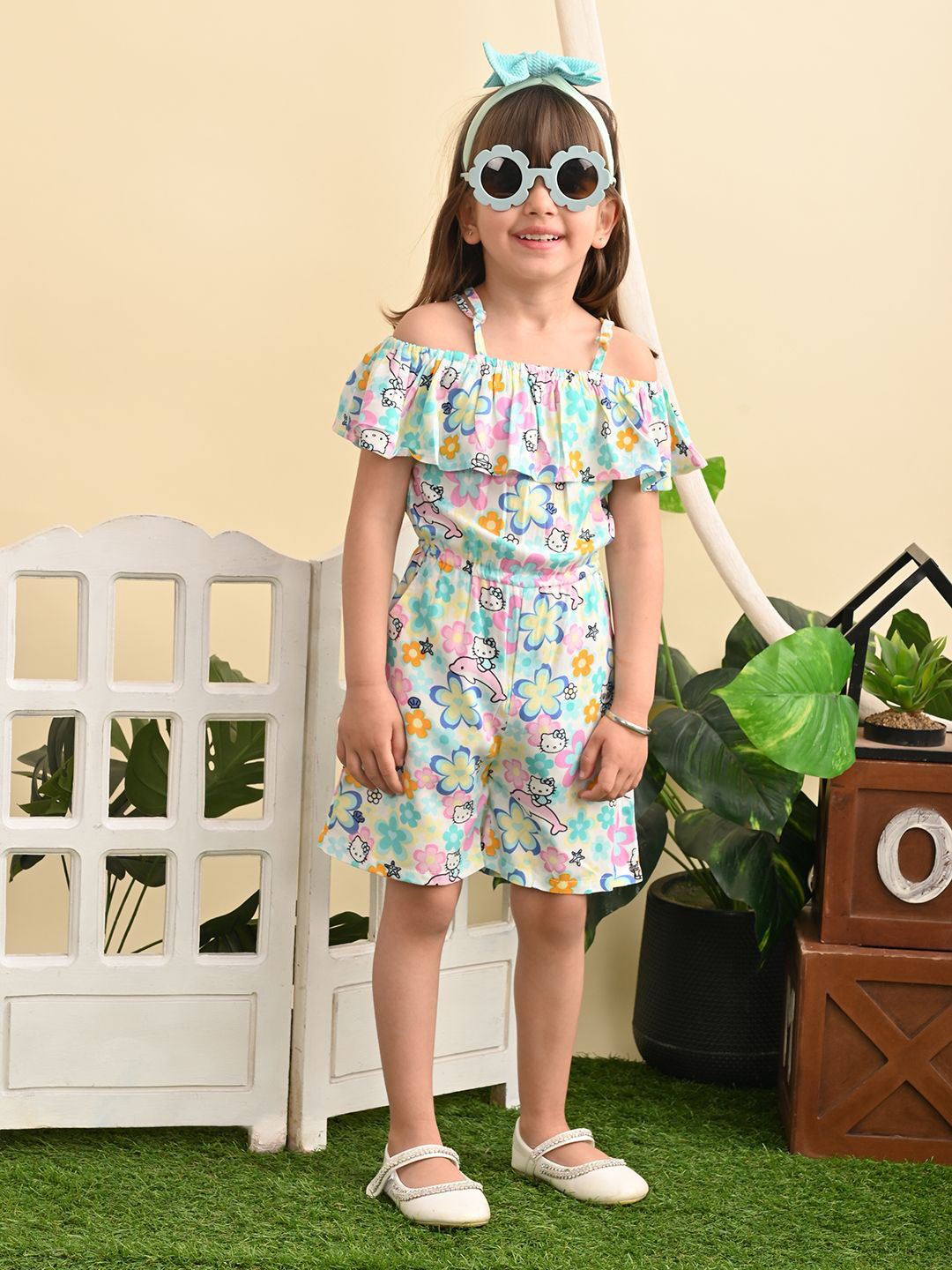 Superminis Girls Printed Off-Shoulder Playsuit