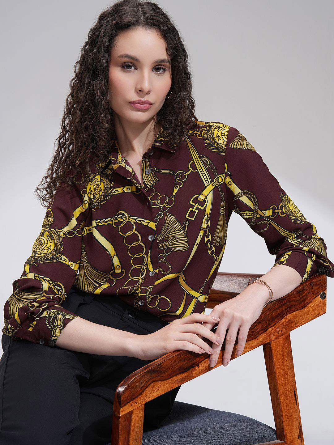 Tokyo Talkies Women Printed Button-Down Holiday Shirt