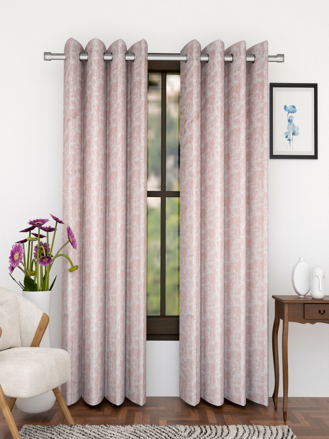 Florida Pink & Grey Black Out Long Door Curtain