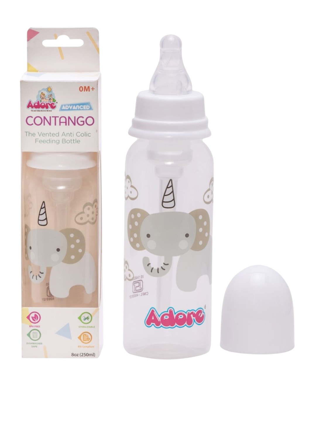 Adore CONTANGO Kids - Unisex White Baby Feeding Bottle- 250ml