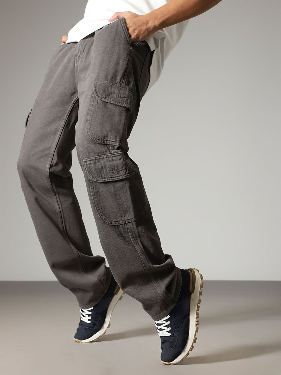 Banana Club Men Dark Gray Double Pocket Cargo Denim