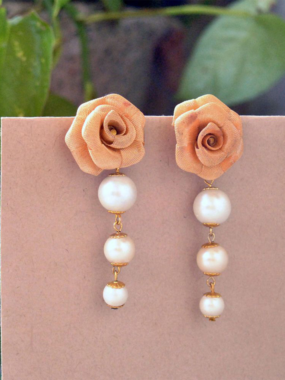 BeAbhika Gold-Plated Pearls Beaded Contemporary Drop Earrings