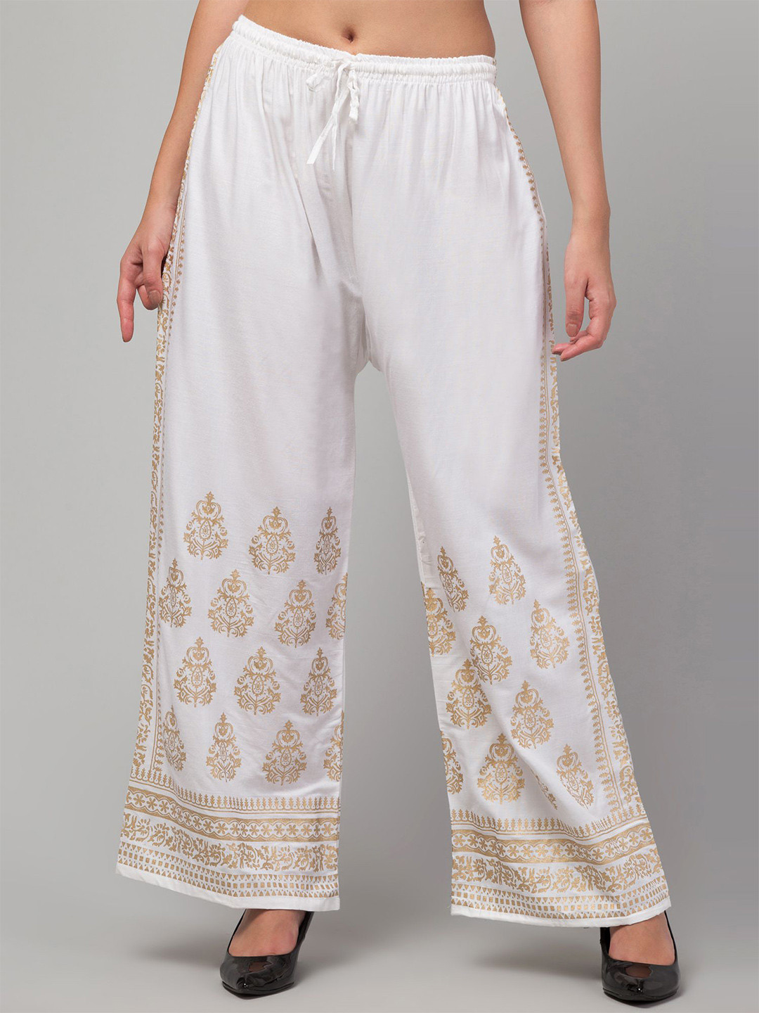 FAMBEE Women Ethnic Motifs Printed Flared Knitted Palazzos