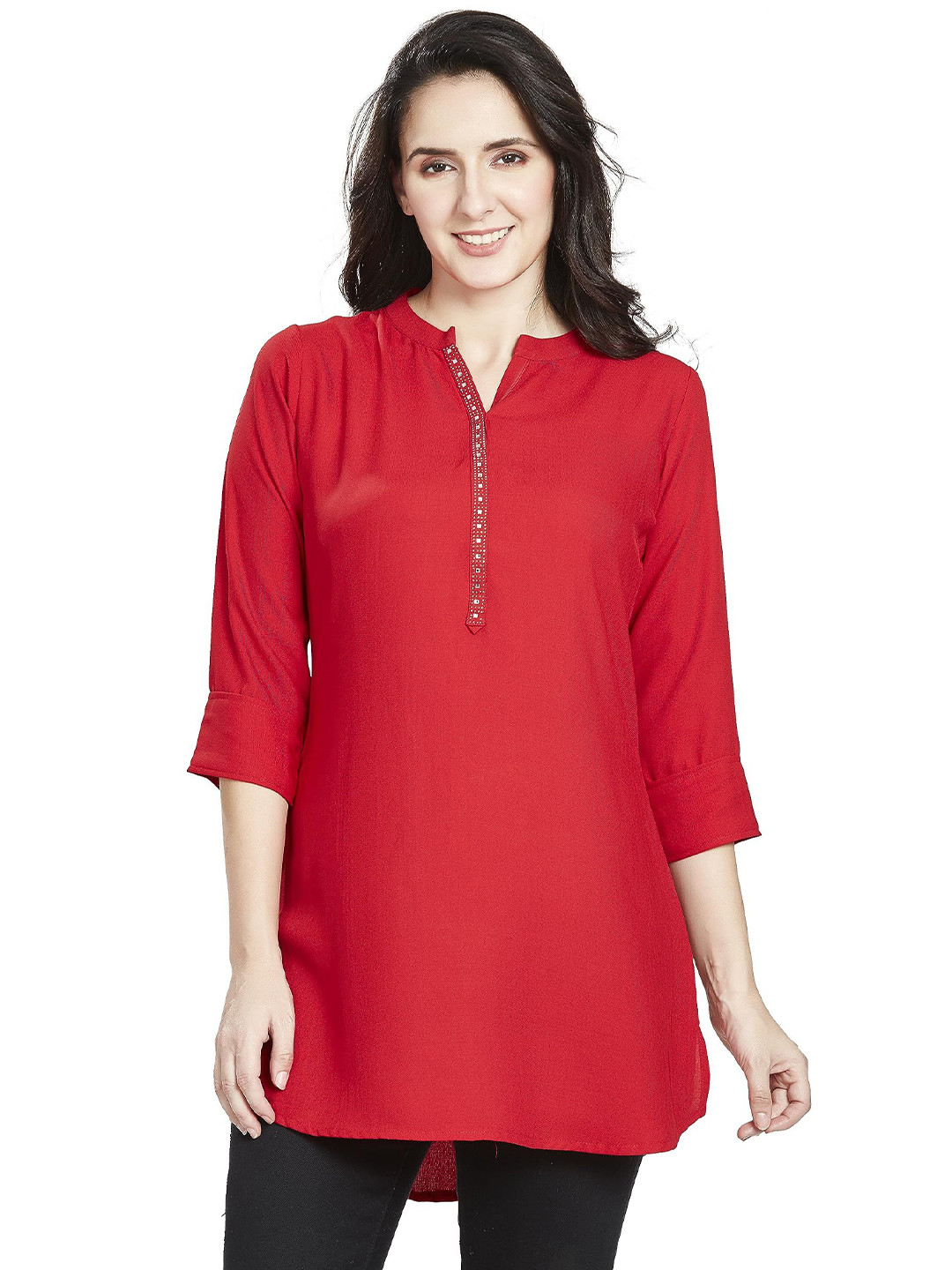 Nioni Mandarin Collar Embellished Tunic